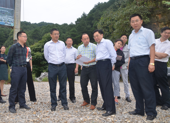 圖為廣安市政協(xié)主席肖雷（前右二），縣委書記趙璞（前左二），縣長黃永鴻（前右一）在實地指導(dǎo)規(guī)劃打造景區(qū).jpg