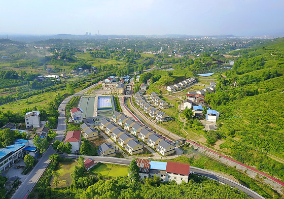 四川省華鎣市祿市鎮(zhèn)依托優(yōu)質(zhì)梨產(chǎn)業(yè)興建的梨園新村，在斜陽(yáng)映照下顯得格外美麗祥和 邱海鷹 攝_副本.jpg