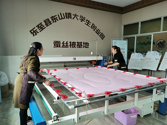 四川省樂至縣東山鎮(zhèn)方廣村周蘋蘋返鄉(xiāng)創(chuàng)辦旺億生態(tài)園，成為樂至網(wǎng)紅打卡地。圖為周蘋蘋正在制作蠶絲被  付楊 攝.jpg