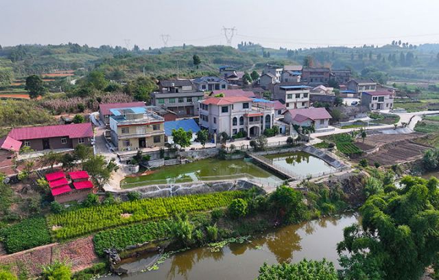 圖1  ，9月27日，四川省內江市東興區(qū)郭北鎮(zhèn)放生橋村中河大院，錯落有致的川南民居與美麗的生態(tài)田園風光共同構成了一幅和美鄉(xiāng)村畫卷（無人機照片）。.JPG